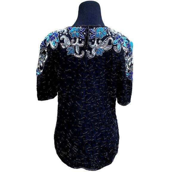 Vintage 80s Scala Party Glam Beaded Evening Holiday Top Small - Picture 3 of 6
